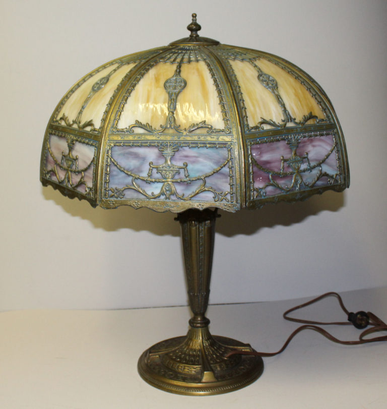 Bargain John's Antiques | Antique Paneled Slag Glass Table Lamp ...