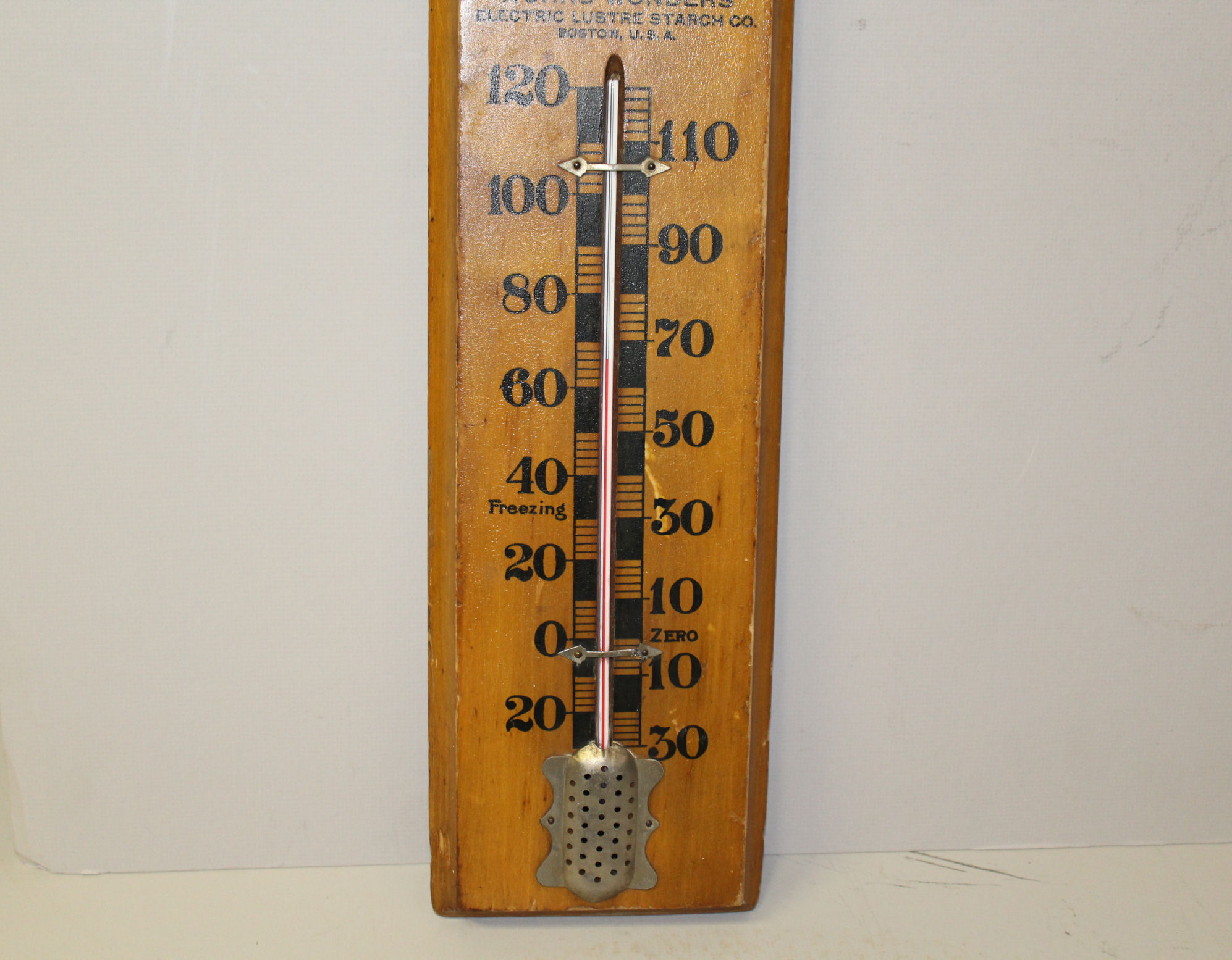 Antique Boston Electric Lustre Starch Advertising Wood Wall Thermometer