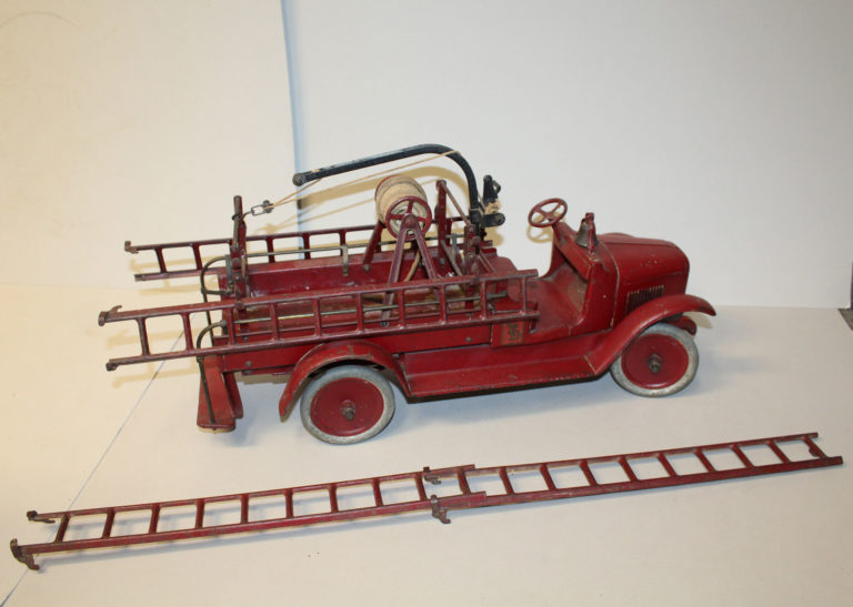 Bargain John's Antiques | Buddy L Pressed Steel Fire Truck with 4 ...