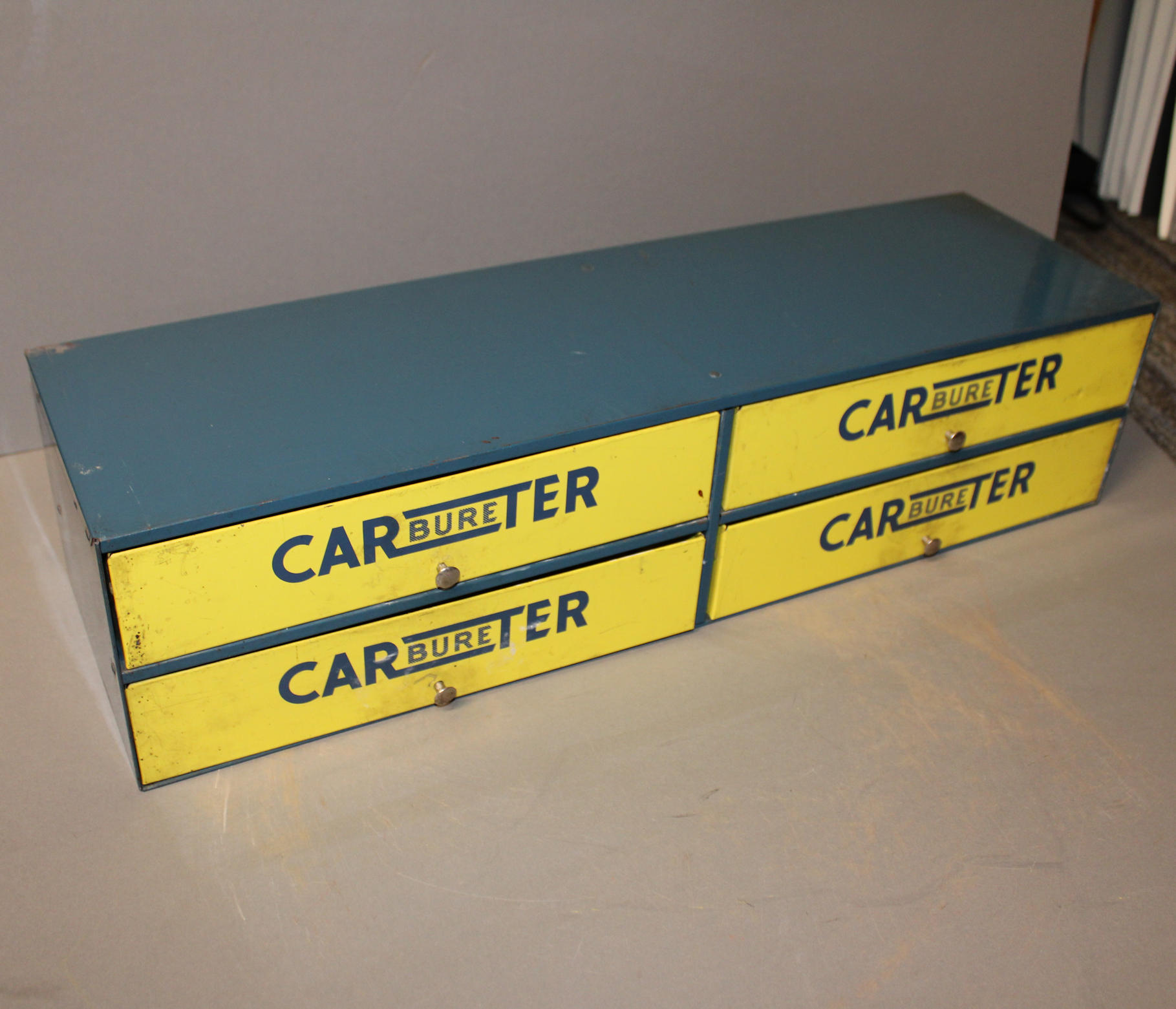 Bargain John's Antiques | Metal Carter Carburetor 4 Drawer Storage ...